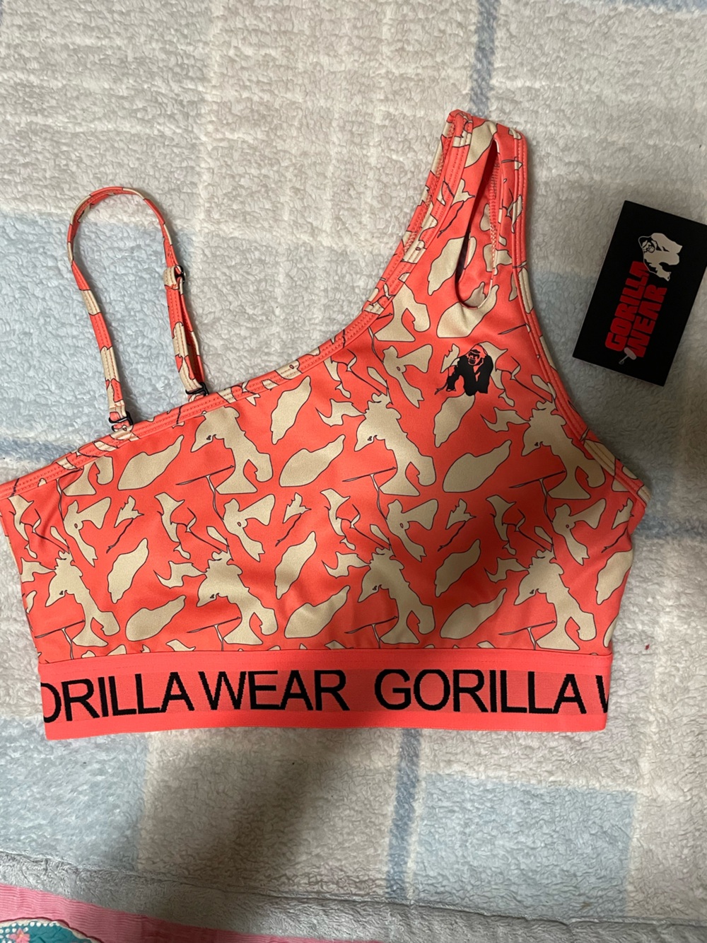 Coral Camo One-Shoulder Crop Top